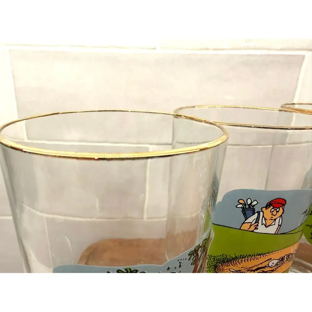 Vintage Ashby Cartoon Golf Tumbler Drinking Glasses Set‎ of 6